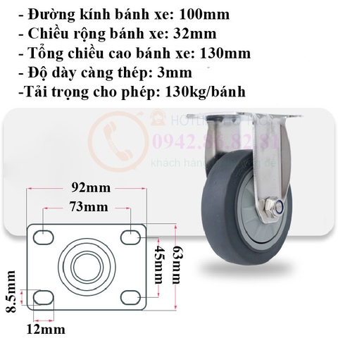BÁNH XE ĐẨY HÀNG BẰNG NHỰA TPU D=100mm