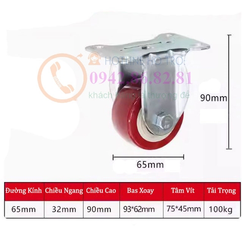 BÁNH XE NHỰA PU ĐỎ MẬN 65, 75, 100, 125mm