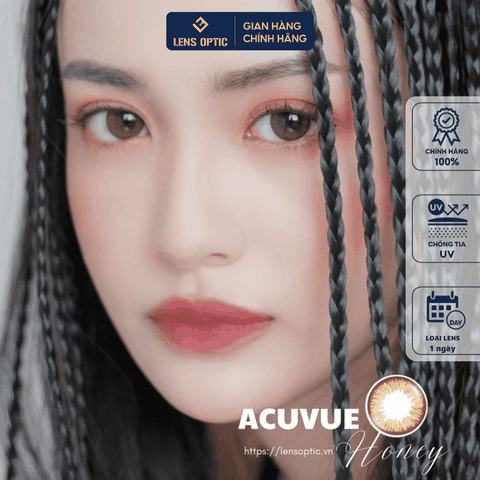 Kính áp tròng Acuvue Difine Fresh Honey, lens mắt cận dùng 1 ngày màu nâu tây - Lens Optic