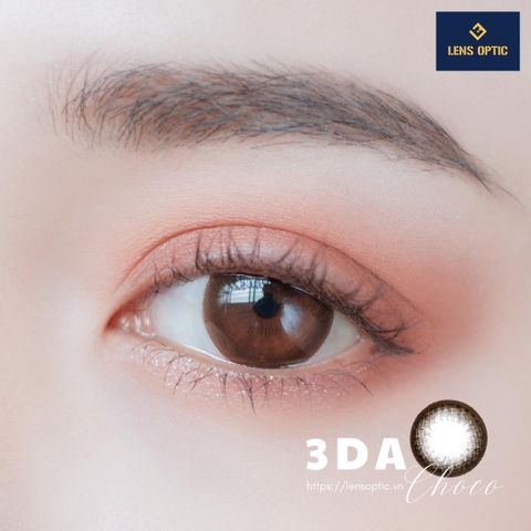 Lens mắt màu nâu choco 3DA 14.0mm 6 tháng, kính áp tròng có độ cận -0.00>-8.00-Lens Optic