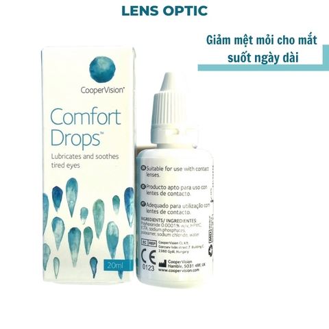 Nước nhỏ mắt lens cấp ẩm, giảm kích ứng Comfort Drops 20ml, nhỏ mắt kính áp tròng - Lens Optic