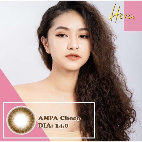 Lens mắt màu choco Ampa 14.0mm 6 tháng, kính áp tròng có độ cận -0.00>-6.00-Lens Optic