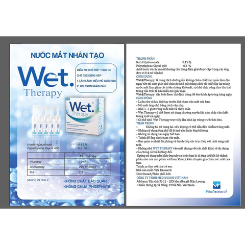 [1 TÉP] Nước mắt nhân tạo Wet Therapy không chất bảo quản 0.4ml (dạng tép), nhỏ mắt lens cấp ẩm cho mắt khô - Lens Optic