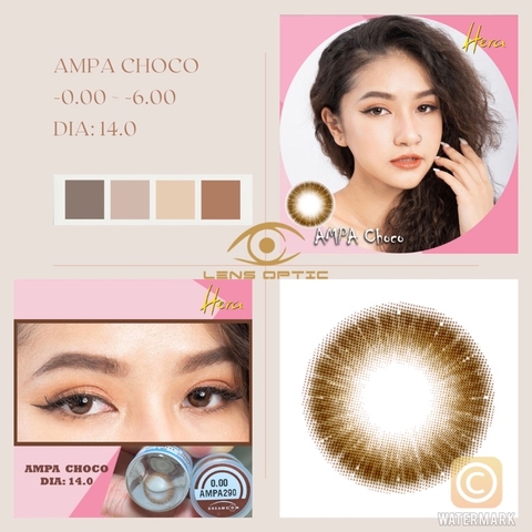 Lens mắt màu choco Ampa 14.0mm 6 tháng, kính áp tròng có độ cận -0.00>-6.00-Lens Optic