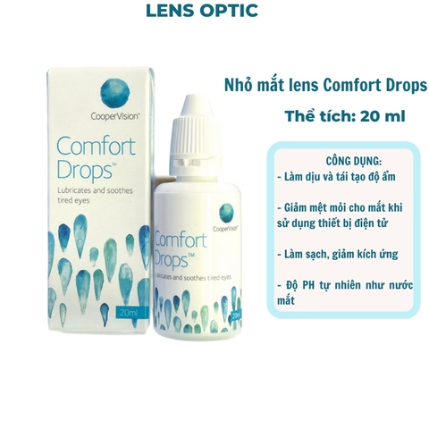 Nước nhỏ mắt lens cấp ẩm, giảm kích ứng Comfort Drops 20ml, nhỏ mắt kính áp tròng - Lens Optic