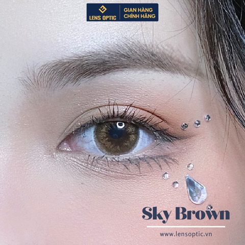 Lens cho mắt thở Silicone Hydrogel LENS OPTIC Sky brown, kính áp tròng có độ cận dùng 6 tháng