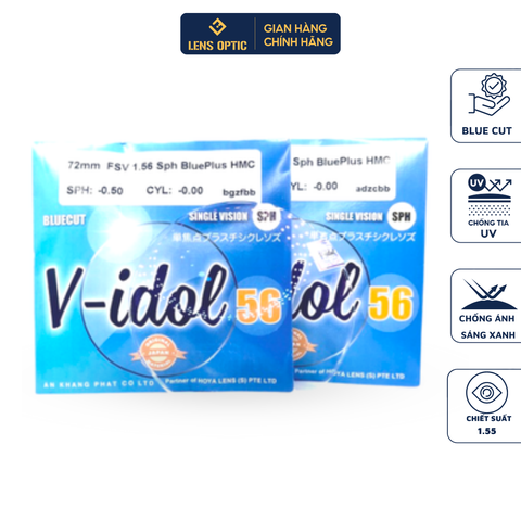 Tròng kính chống ánh sáng xanh Vidol Bluecut 1.56 hmc