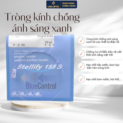 Tròng kính chống ánh sáng xanh Hoya Stellify Blue Control 1.55