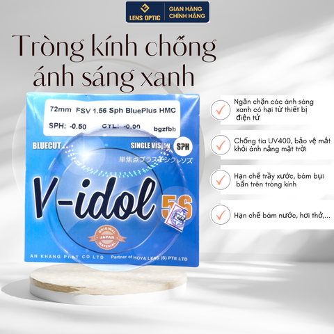 Tròng kính chống ánh sáng xanh Vidol Bluecut 1.56 hmc