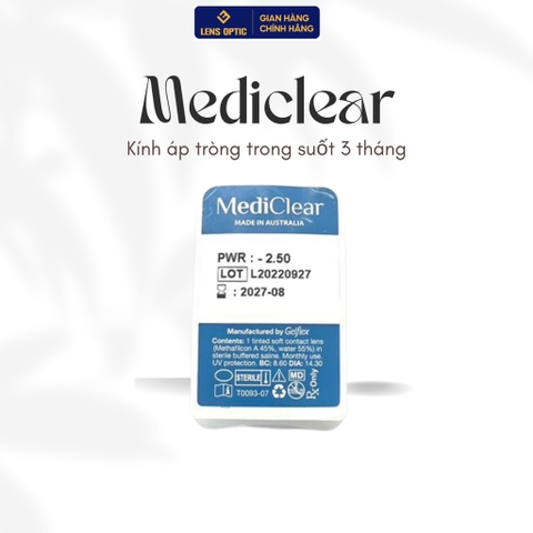 Kính áp tròng Mediclear - Úc trong suốt dùng 3 tháng -Lens Optic