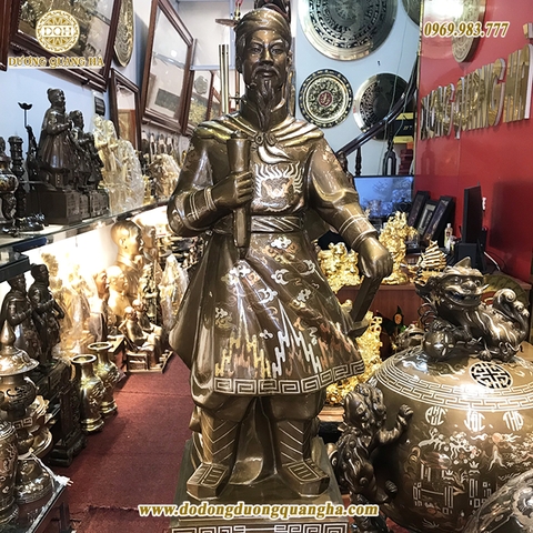 Tượng Trần Hưng Đạo Đồng Đỏ Khảm Tam Khí Cao 90cm