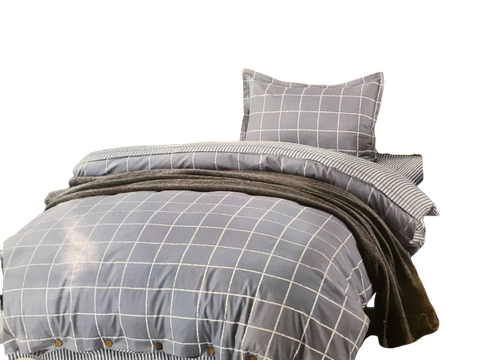 Bộ chăn ga giường 3 món caro ghi 1.6m