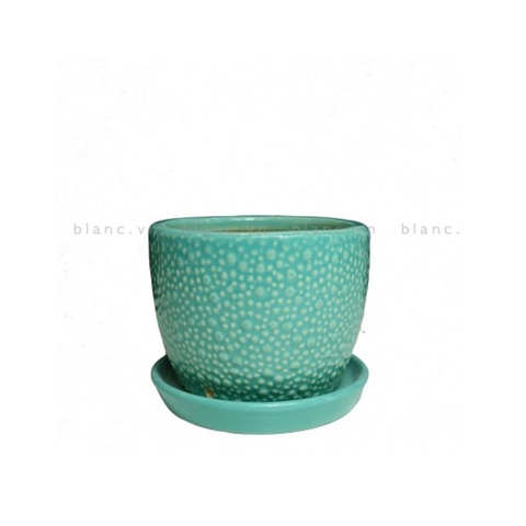 Chậu cây gốm đĩa xanh chấm