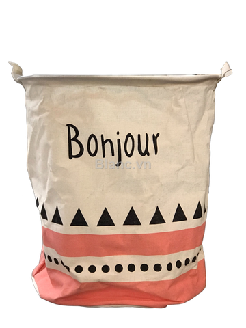 Sample Giỏ canvas tròn trắng in chữ Bonjour