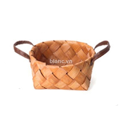 Giỏ gỗ đan tròn quai da size lớn