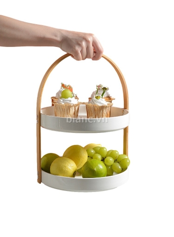 Khay 2 tầng tay cầm gỗ