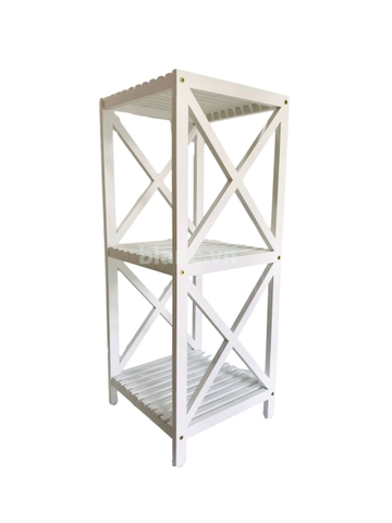 Kệ gỗ keo sơn trắng 3 tầng