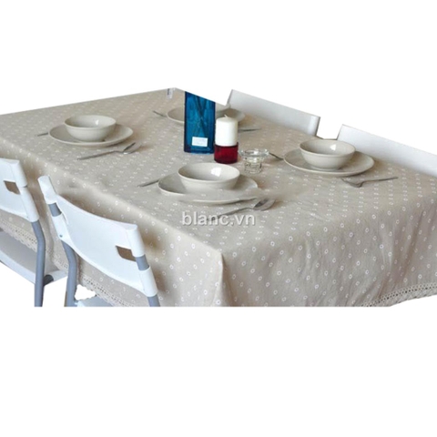 Khăn trải bàn linen ghi hoa cúc trắng 140 x 180