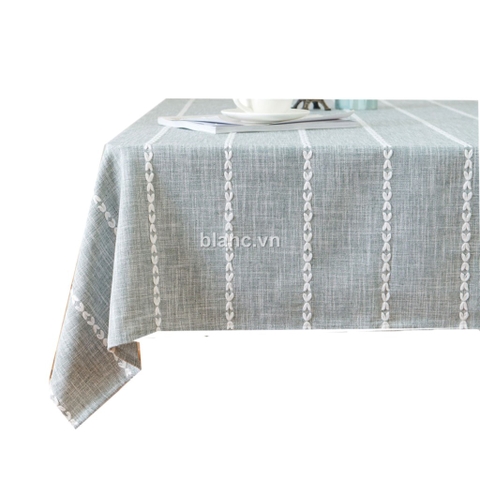 Khăn trải bàn linen sọc ren ghi 90x90