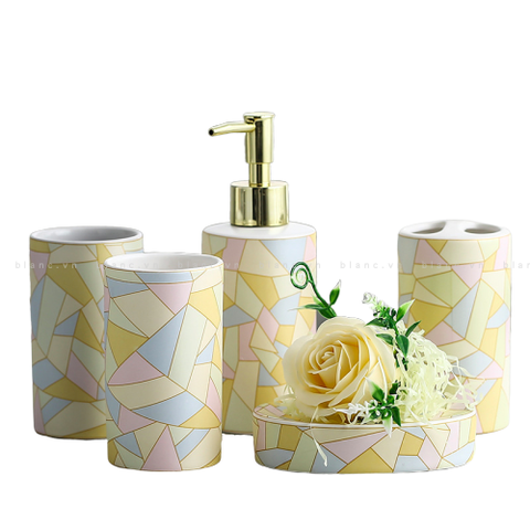 Set 5 món sứ để nhà tắm đa giác màu