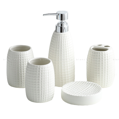 Set 5 món sứ để nhà tắm vân đá caro
