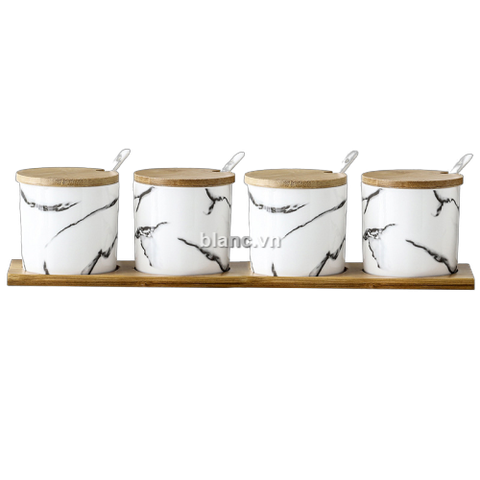Set 4 hũ đựng gia vị vân đá trắng