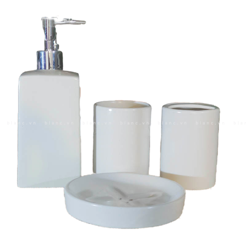 Set 4 món nhà tắm trắng trơn