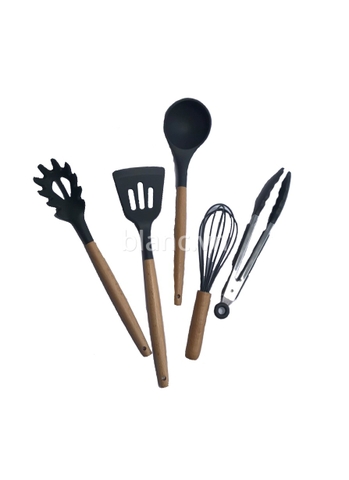 Set 5 dụng cụ nấu ăn silicon cán gỗ