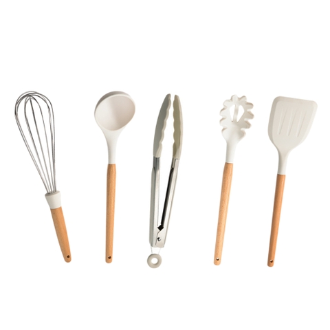 Set 5 dụng cụ nấu ăn silicon trắng