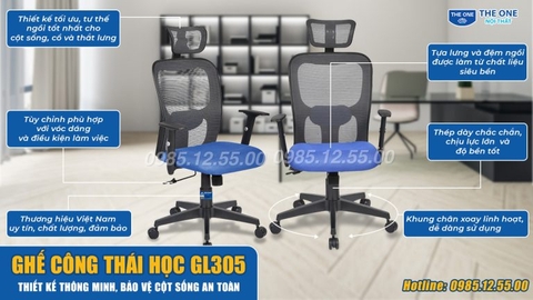 Ghế văn phòng GL305 dễ dàng tùy chỉnh độ cao, thấp phù hợp với vóc dáng người dùng