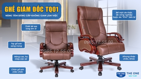 Ghế giám đóc TQ01 sử dụng da thật cao cấp, kiểu dáng hiện đại, di chuyển linh hoạt