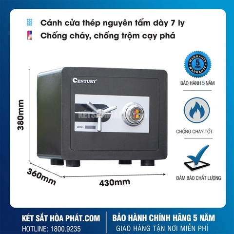 Két sắt mini siêu cường Century chống cháy SC25DM Khóa cơ đổi mã