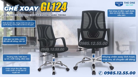 Ghế văn phòng GL124 tựa lưng lưới thông thoáng