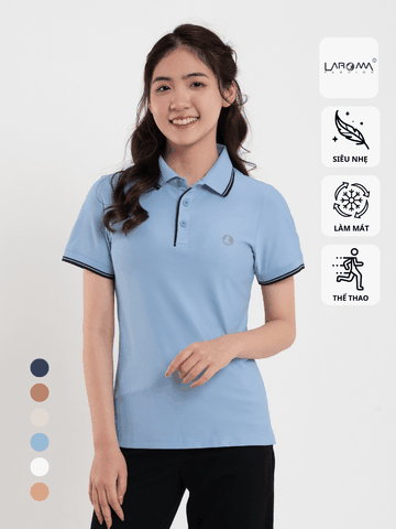 LAROMA Áo polo nữ phối kẻ | Vải Coolmax làm mát