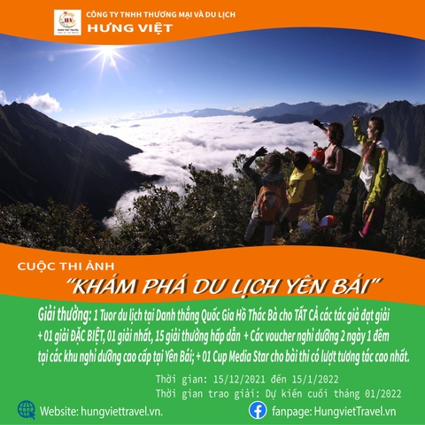 THÔNG BÁO MỞ LINK CUỘC THI “KHÁM PHÁ DU LỊCH YÊN BÁI” TRÊN FANPAGE: HUNGVIETTRAVEL.VN