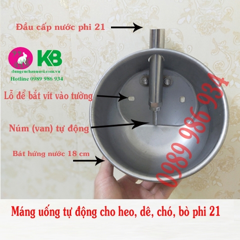 Máng uống tự động cho heo, chó, dê, bò chất liệu inox đường kính 18cm - 21 cm