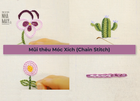 Hướng dẫn thêu mũi móc xích Chain Stitch (có mẫu in)