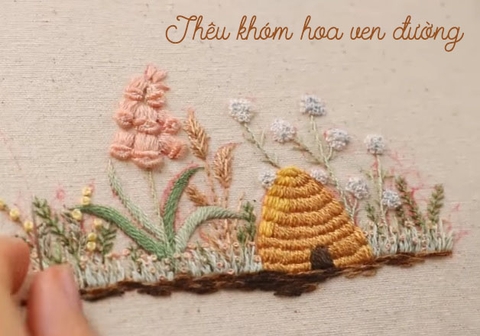 Thêu cơ bản khóm hoa ven đường (có mẫu in)