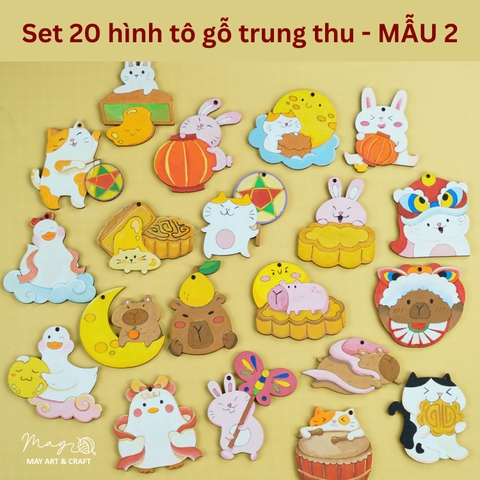 Set 20 hình gỗ tự tô màu trang trí Trung thu