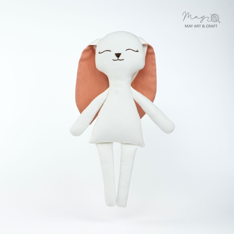 Phôi thú bông thỏ trắng tai hồng