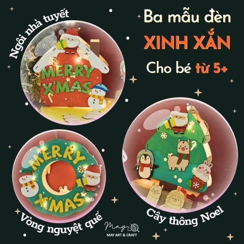 Set trang trí đèn lồng gỗ chủ đề Noel