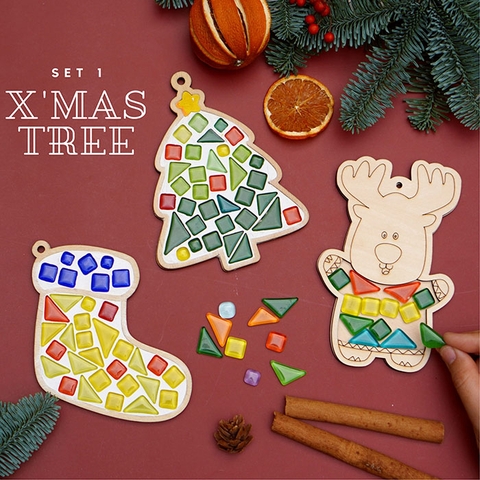 Set 3 hình khảm đá mosaic chủ đề Noel
