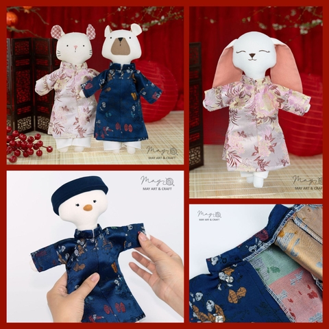 Bộ trang phục phong cách áo ngũ thân vải gấm (chỉ cho thú bông)