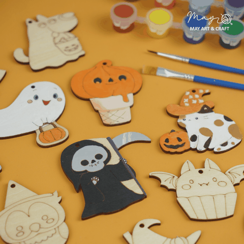 Set 20 hình gỗ tự tô màu trang trí Halloween