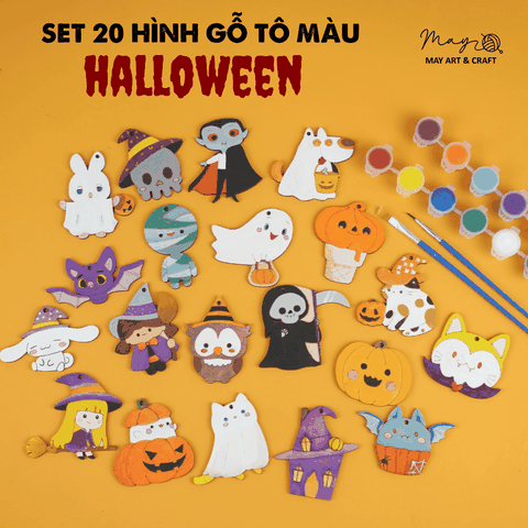 Set 20 hình gỗ tự tô màu trang trí Halloween