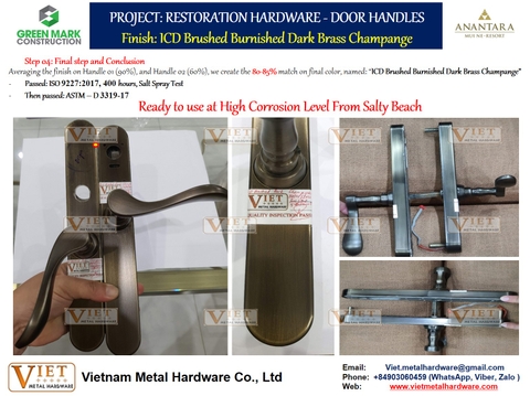 Sample Analysis for Restoration Hardware Door Handles,  Brushed Burnished Dark Brass Champange, at Anantara Resort Phan Thiet, Vietnam