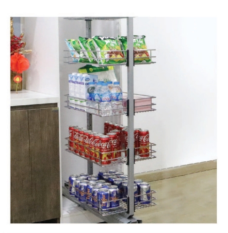 Tủ kho nan tròn cánh rút - 4 tầng 4-Shelf Pull-out Roubd-bar Unit with Stainless Steel Rectangular Tube