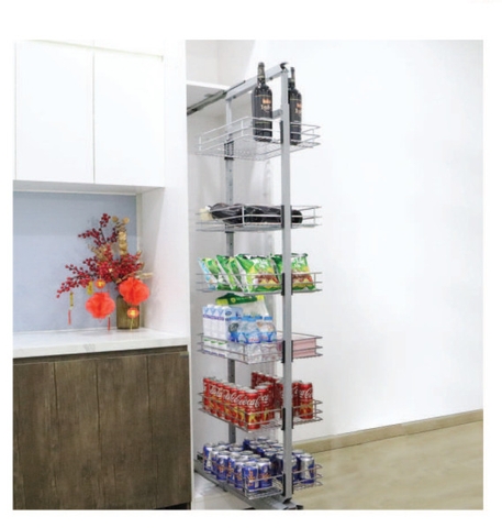 Tủ kho nan tròn cánh rút - 6 tầng 6-Shelf Pull-out Roubd-bar Unit with Stainless Steel Rectangular Tube