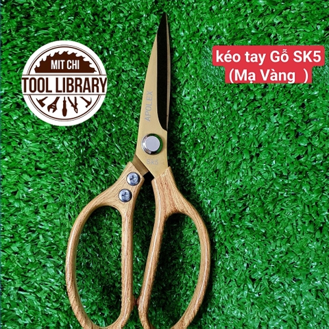 Kéo gia dụng gia đình Apolex SK5 cán gỗ mạ vàng - Giá Sỉ Mít CHi