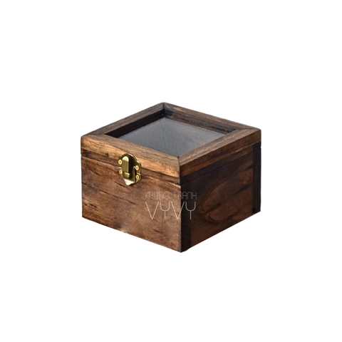 Hộp gỗ thông vuông nắp kiếng 12x12x8cm